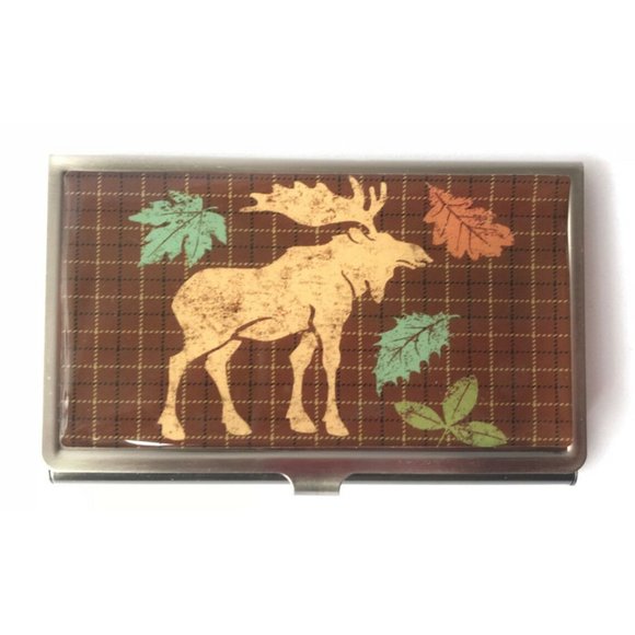 Metal Business Card/Money/Cigarettes Holder with Moose Fall Design with GIFT BOX - Picture 3 of 6